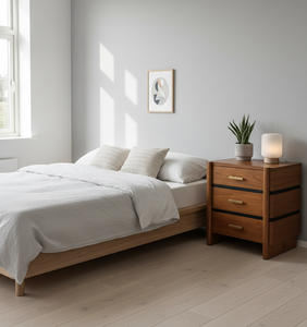 Table de chevet moderne et écologique en bois de manguier massif à 3 tiroirs, pliable, pour chambre à coucher, usage domestique - Product Image 3