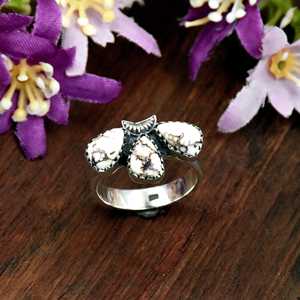 Bague artisanale en argent sterling 925 avec motif cheval sauvage, abeille et turquoise, style bohème, bijou fantaisie, cadeau pour femme, bague du Sud-ouest - Product Image 2