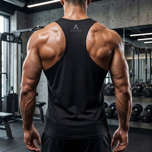 Men's Y-<b>Back</b> Stringer Tank Top Matte Black Bodybuilding Gym Singlet Reflective Logo Bodybuilding Singlet Matte Black Activewear - Product Image 3