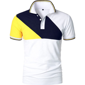 Men's <b>White</b> Yellow Color Block Jersey Fabric Casual <b>Polo</b> Shirt Short Sleeve Turn-down Collar Slim Fit Cotton Summer Top - Product Image 1