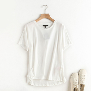 เสื้อยืดแขนสั้นคอกลมสีพื้นลำลองสำหรับผู้หญิง ทรงหลวม ผ้าถัก 100% คอตตอน ระบายอากาศได้ดี เหมาะสำหรับฤดูใบไม้ผลิและฤดูร้อน - Product Image 2