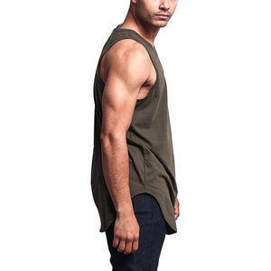 Camiseta de Tirantes Personalizada para Hombre, Color Sólido, Verano, 100% Algodón Tejido, Ecológica, Bordada, Larga, con Dobladillo Curvo, Talla Grande, para Gimnasio, con Botones - Product Image 5