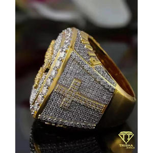 925er Sterlingsilber Moissanit-Diamant-Textring, goldfarben, im Iced-Out-Stil, Statement-Schmuck für Großhandelskunden - Product Image 6
