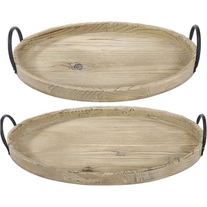 Plateau décoratif en bois fait main de haute qualité, ovale, avec poignées robustes en métal, pour la cuisine, la salle à manger ou la table. - Product Image 1