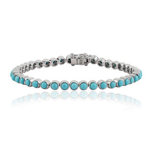High Quality Handmade 925 <b>Sterling</b> <b>Silver</b> Turquoise Cabochon Chain Link Tennis <b>Bracelet</b> for Women Fine Jewelry - Product Image 1