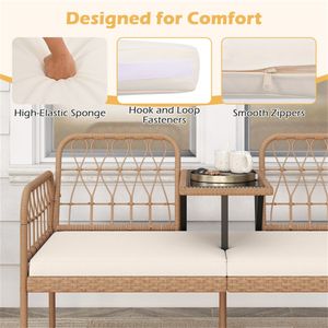 Divanetto da Esterno in Rattan PE per 2 Persone con Tavolino in Vetro Temperato, Capacità di Carico 800 LBS, Arredamento da Esterno in Vimini per Hotel e Patio - Product Image 3