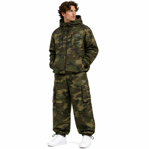 Manufacturer Custom Two Piece Outerwear Set Windbreaker <b>Raincoat</b> <b>Hooded</b> Jacket and Baggy Utility Cargo Pants Camouflage Bulk - Product Image 1