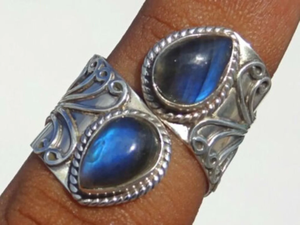 Anillo de labradorita azul fuego natural, plata de ley 925, joyería con piedra preciosa de labradorita, anillo de boda, regalo para ella - Product Image 2