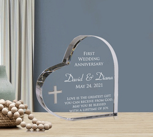 บล็อกรูปหัวใจทำจากอะคริลิคพร้อมของตกแต่งตัวอักษรสำหรับงานแต่งงานวันครบรอบและโอกาสพิเศษ - Product Image 1