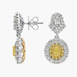 14K White Gold Fancy Yellow Lab Grown Diamond Halo Drop <b>Earrings</b> - Product Image 1