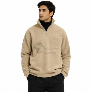 Nouveau sweat à capuche en polaire épaisse avec broderie de logo personnalisé, fermeture éclair 1/4, col montant, tricoté ample pour l'hiver, unisexe - Product Image 3