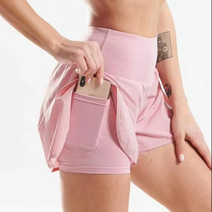 Shorts de sport 2-en-1 pour femmes, vente en gros directe d'usine OEM, les plus vendus, pour la gym et la course à pied, avec poches pour téléphone - Product Image 1