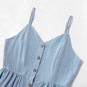 ชุดเดรสแขนกุดยาวคลุมเข่าผ้าคอตตอน,ชุดเดรสสมบูรณ์แบบสำหรับฤดูร้อนผสมสีฟ้าอ่อน - Product Image 5