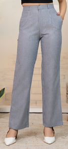 Pantalon large rayé mi-long pour femme, décontracté, pour le bureau, en lin et coton non tissé, lavé, séchage rapide, respirant - Product Image 6