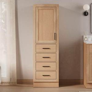Solid Teak Wood <b>Slim</b> Linen Tower <b>Cabinet</b> Floor Standing 4 Drawer Washroom Corner Storage Wardrobe - Product Image 1