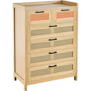 7 <b>Drawer</b> Boho Dresser Natural Wood <b>Rattan</b> Chest <b>Drawers</b> Spacious <b>Storage</b> for Bedroom Living Room Nightstand Sturdy Handles Legs - Product Image 1