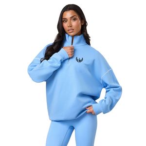 Sweat-shirt à col montant 1/4 zippé bleu ciel pour femme, coupe oversize, manches longues, décontracté, vêtement de sport, coupe décontractée, mode - Product Image 1