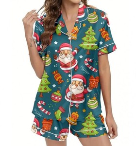 Women <b>White</b> Short Sleeve Pajama <b>Set</b> With Black Trim Turn-down Collar Cotton Casual Sleepwear Summer Shorts Style - Product Image 3