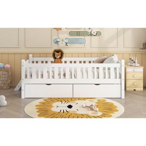 Letto a piattaforma bianco a una piazza e mezza con sponda di sicurezza e 2 cassetti per bambini, per camerette (ETA 2.17) - Product Image 5
