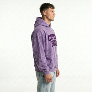 Sweat à capuche oversize en molleton pour homme, effet délavé minéral, avec broderie personnalisée, style streetwear vieilli, en coton épais, motif lettres d'équipe - Product Image 3