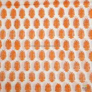 2025 New Gold <b>Yellow</b> Hand Block Leaf Printed 100% Pure Cotton <b>Fabric</b> for Women's Clothing Pillows Bags Outdoor Mattresses Covers - Product Image 6