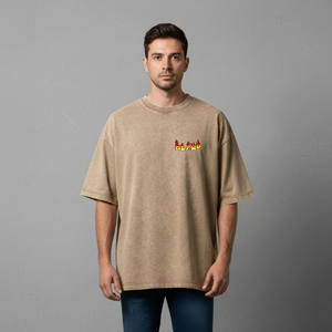 เสื้อยืดโอเวอร์ไซส์ผู้ชาย แขนสั้น ผ้าคอตตอนเจอร์ซีย์ 100% คอกลม สไตล์ลำลอง พิมพ์ลายโลโก้รูปเปลวไฟด้านหน้า ขายส่ง - Product Image 4