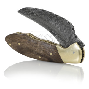 Wholesale Damascus Steel Handmade Folding Pocket Knife DD-FK-847 Exotic Walnut Wood Handle Brass Bolsters Bushcraft EDC Tactical - Product Image 1