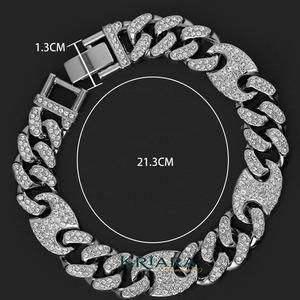 Bracelet chaîne gourmette pour homme en argent 925 plaqué rhodium, style hip-hop, à porter au quotidien, avec accent de diamant de laboratoire - Product Image 1
