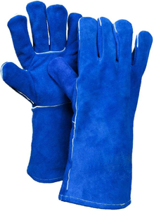 Gants de sécurité en cuir bleu, longueur poignet, protection thermique, usage extérieur hiver, style uni, non doublés - Product Image 2