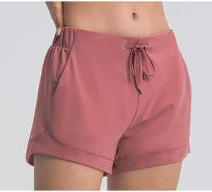 Women High <b>Waist</b> Solid Color Sport Shorts <b>With</b> Pockets Quick Dry Knitted Spandex Polyester <b>Elastic</b> <b>Waist</b> Regular Fit - Product Image 5