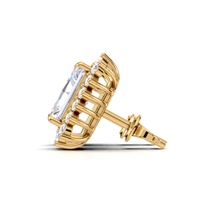 Boucles d'oreilles clous en diamant taille radiant double halo 1,24 carat, en or jaune, blanc et rose 18 carats, avec fermoir à vis, bijoux de luxe pour mariée - Product Image 3