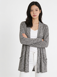 Women’s Korean Style Knit <b>Cardigan</b> Open Front Long Sleeve Cotton Blend <b>Lightweight</b> Layering Sweater - Product Image 2