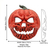 Grande Masque Citrouille Décoratif pour Halloween, Mardi Gras, Carnaval, en Mousse PU, Abat-jour, Chine
