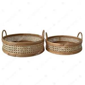 Juego de bandejas de servir HALO TONE de bambú y ratán ecológico, de un solo nivel, para vajilla, despensa, decoración de cocina, soporte para cubiertos - Product Image 2