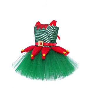 3 uds niñas verde Navidad elfo Hada Cosplay disfraces Cami vestido tutú vestido <span class=keywords><strong>con</strong></span> <span class=keywords><strong>medias</strong></span> a rayas y Santa Claus pelo aro conjunto - Product Image 2