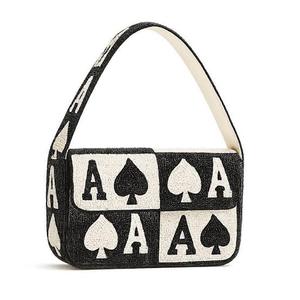 Sac à bandoulière personnalisé en gros, brodé à la main de perles de rocaille, à rayures verticales bleu clair et bordeaux, édition sac à main - Product Image 6