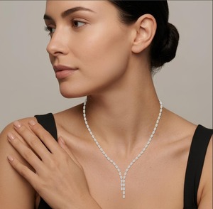 Elegante Collar Largo con Diamante Ovalado de Corte Escalonado de 24.34 ctw, Cultivado en Laboratorio, en Oro Rosa de 9K - Product Image 1