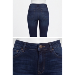 High Waist <b>Skinny</b> Dark Wash Denim Jeans Women Full Length Solid Color Casual Style Breathable Cotton Fabric - Product Image 6