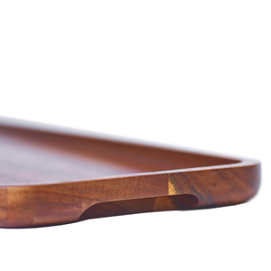 Ensemble de 3 plateaux de service modernes en bois d'acacia écologiques faits à la main, plateaux décoratifs rectangulaires sans danger pour les aliments avec poignées surélevées pour la maison - Product Image 5