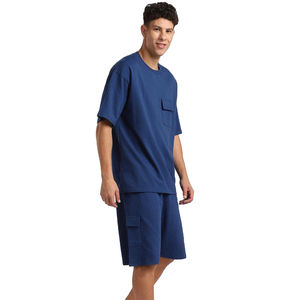 Conjuntos de verano para hombre, conjuntos casuales de pantalones cortos, camiseta de manga corta de color sólido, conjunto de 2 piezas de algodón para hombre. - Product Image 5