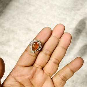 Bague unisexe en argent sterling 925 avec pierre précieuse taille poire, ambrée, motif floral tendance, sertie clos, pour anniversaire et fête - Product Image 4