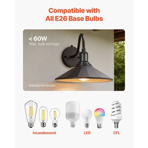 Set di 2 Lampade da Esterno Stile Fienile, Diametro 11,5 Pollici, Applique da Parete a Collo d'Oca, con Sensore Crepuscolare, Antiruggine, Nuovo Design per Esterni e Casa - Product Image 4