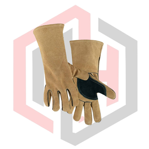 Gant de soudage en cuir beige avec renfort de paume vert pour doublure cousue, résistant aux déchirures, à l'usure et isolant thermiquement - Product Image 3