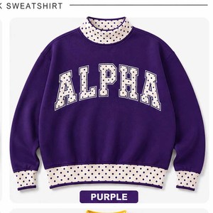 Alpha Vintage <b>Mock</b> <b>Neck</b> Crew <b>Neck</b> Cotton Fleece Sweatshirt Women Men Ladies Unisex Tackle Twill Chenille Greek Sorority Wear - Product Image 4