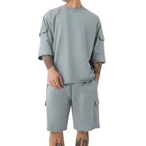 Ensemble short et t-shirt respirant à manches courtes, nouveau design pour homme, logo personnalisable, 100% coton, style streetwear été. - Product Image 1