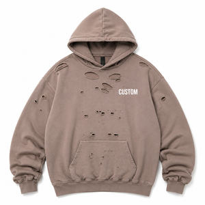 Sudaderas con capucha azules desgastadas al por mayor, de forro polar grueso, estilo oversize, streetwear, con bajo sin rematar, personalizables, marca privada, proveedor OEM - Product Image 3