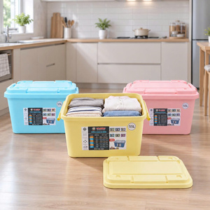 55L BPA Free Plastic Storage <b>Bin</b> Lid Handles Durable Stackable Pantry Kitchen Container Household Storage Organizer Box - Product Image 3