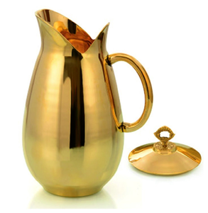 Exquisite shiny gold jug featuring unique textured <b>handle</b> and intricate floral patterns. Now available at wholesale price. - Product Image 4