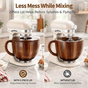 Natural Black Acacia Wooden Mixing <b>Bowl</b> <b>with</b> <b>Lid</b> and Handle Attachment For Stand Mixer Wood <b>Serving</b> Container <b>Bowl</b> Kitchen Decor - Product Image 2