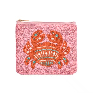 Beaded Cotton Crab Coin Purse with for <b>Pom</b> <b>Pom</b> Zipper Closure Handmade <b>Mini</b> Size Unisex Cartoon Design Polyester Lining - Product Image 5
